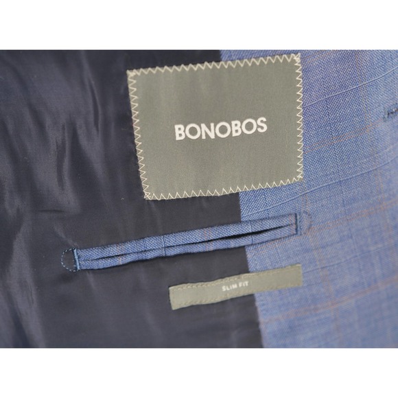 Bonobos Blazer Mens 40R Blue Plaid Wool Slim Fit Two Button Sport Coat Jacket - Picture 7 of 12